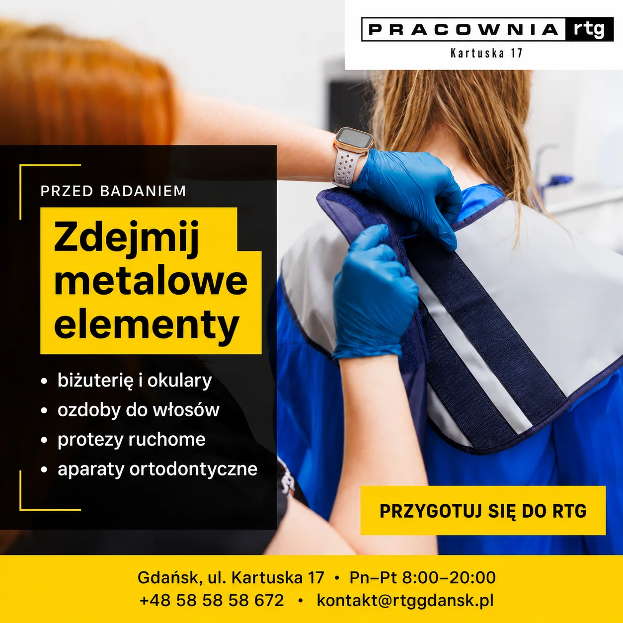 Przed badaniem — zdejmij metalowe elementy